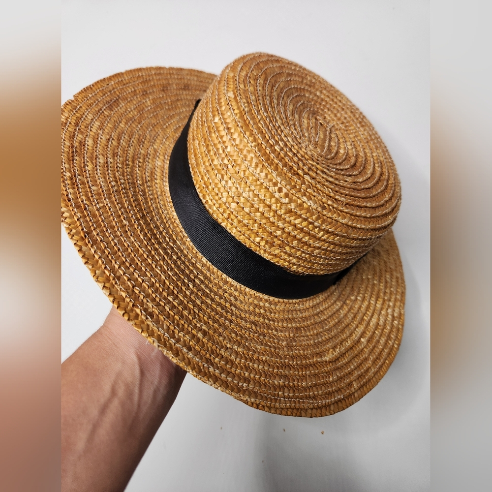 Lack Of Color Tan Straw Hat with Black Ribbon